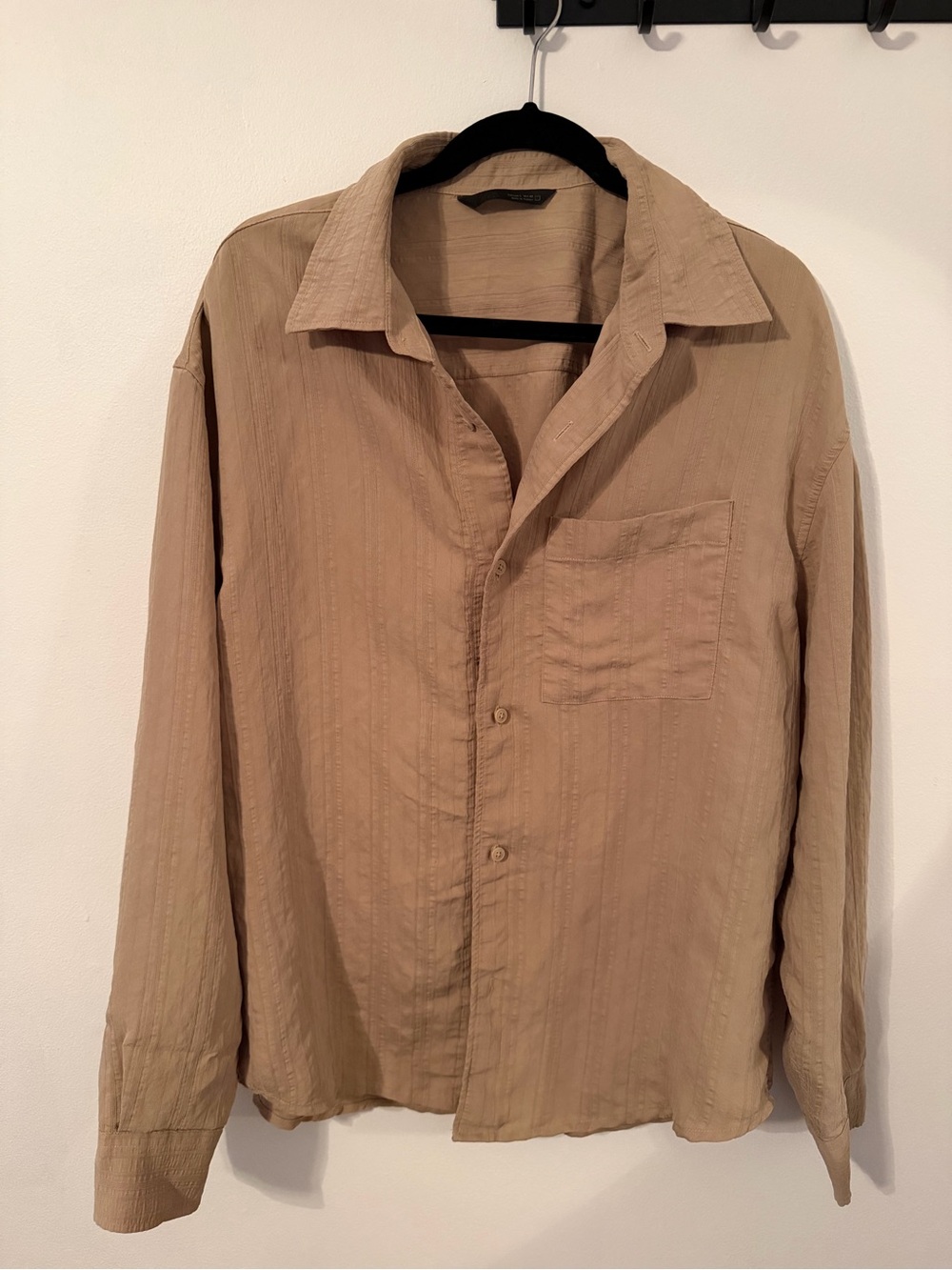 Zara Beige Long-Sleeve Button Shirt Dress